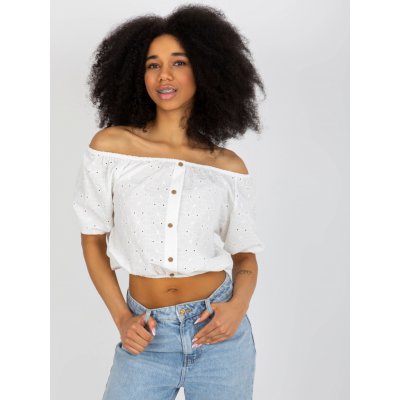 Basic bavlněný halenkový crop top lk-bz-508934.24 ecru – Zboží Mobilmania