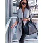 Fashionweek Elegantní dlouhý flaušový kabátek s páskem LINE šedý melír – Zboží Mobilmania