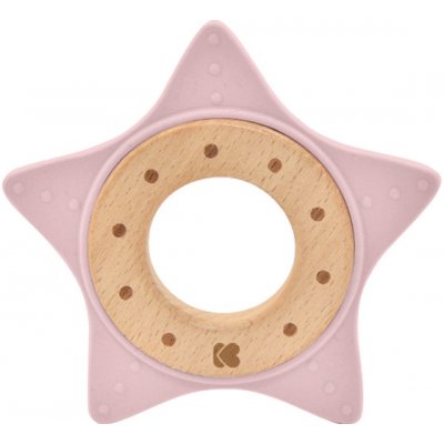 KikkaBoo kousátko silikon a dřevo Star Pink