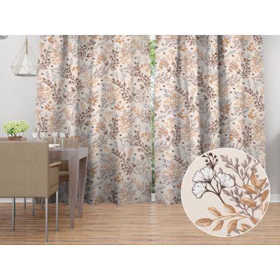 Biante Bavlněný závěs Sandra SA-782 Hnědé větvičky s lístky na krémovém 150x170 cm – Hledejceny.cz