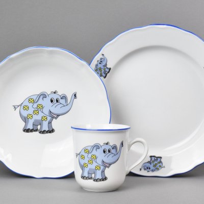 Porcelán Dubí Dětská souprava sloník modrý 3 ks – Zboží Dáma