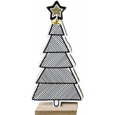 Tutumi Vánoční dřevěná dekorace stromeček černá/bílá 21 cm