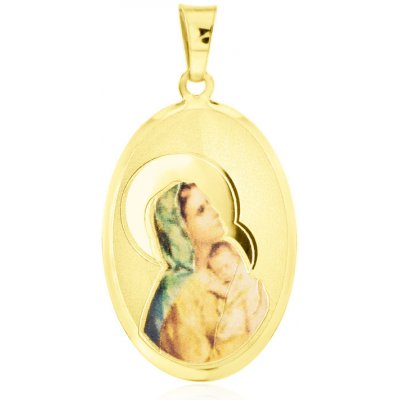 Gemmax Jewelry Zlatý přívěsek Madona s dítětem s barevným akrylovým potiskem GUPYN 38911