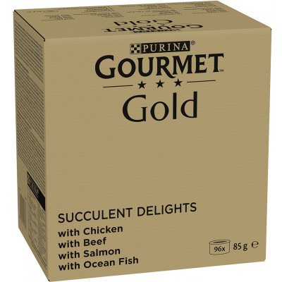 Gourmet Gold Juicy Fine Strips Kuřecí maso mořské ryby hovězí maso losos 96 x 85 g – Zboží Mobilmania