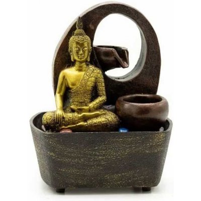 AWM Ltd, S3 8AL Fontána s LED osvětlením Meditující Buddha s tekoucími miskami zlatý 21,5 cm – Sleviste.cz