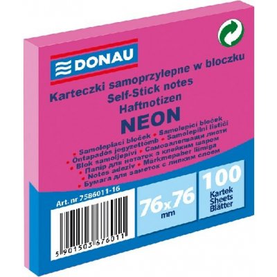 Samolepicí blok na poznámky DONAU 76 × 76 mm, 100 listů, neonově růžová, 7586011-16 – Hledejceny.cz