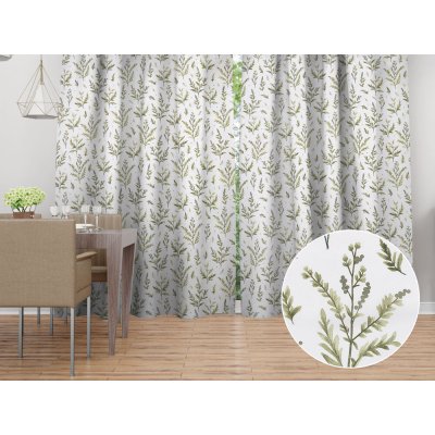 Biante Bavlněný závěs Sandra SA-718 Zelené natě bylinek na bílém 150x150 cm – Sleviste.cz