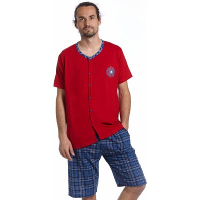 1P1444 King pánské pyžamo krátké propínací červeno modré – Zboží Mobilmania