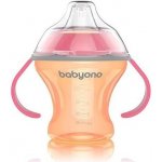 BabyOno nekapající hrneček s měkkým pítkem oranžovo/růžový 185 ml – Zboží Dáma