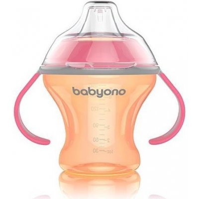 BabyOno nekapající hrneček s měkkým pítkem oranžovo/růžový 185 ml – Zboží Dáma