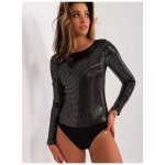 Basic lesklé body s dlouhým rukávem -ba-bo-2309.32-black-silver – Zboží Dáma