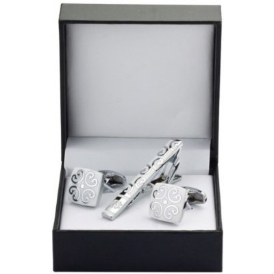 Amparo Miranda manžetové knoflíčky a spona na kravatu Ornament white – Zboží Dáma