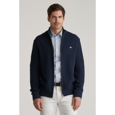 Gant Zipped Textured Cotton Cardigan Evening Blue – Zboží Dáma
