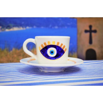 crazy.about.greece.in.prague Evil Eye ručně malovaný porcelánový šálek s podšálkem na espresso 60 ml – Zboží Mobilmania