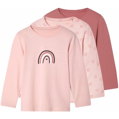 lupilu Dívčí triko s dlouhými rukávy, 3 kusy růžová – Sleviste.cz