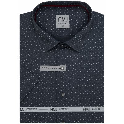 AMJ pánská košile bavlněná s bílými měsíčky krátký rukáv regular fit VKBR1224 tmavě šedá – Zboží Mobilmania