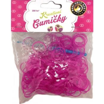 Loom Bands pletací gumičky růžové se třpytkami 200ks + háček