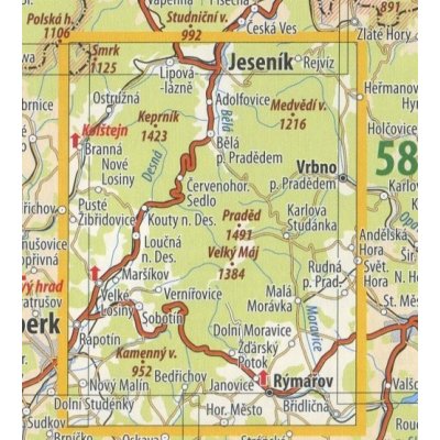 KČT 55 Hrubý Jeseník - nástěnná turistická mapa 60 x 90 cm Varianta: mapa v dřevěném rámu, Provedení: Ticiago dub – Zboží Dáma