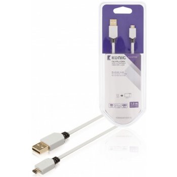 König KNM60410W10 USB 2.0 plochý, zástrčka A – zástrčka Micro B, 1m, bílý