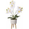 Květina Umělá Orchidej bílá v květináči na nožičkách, 42cm