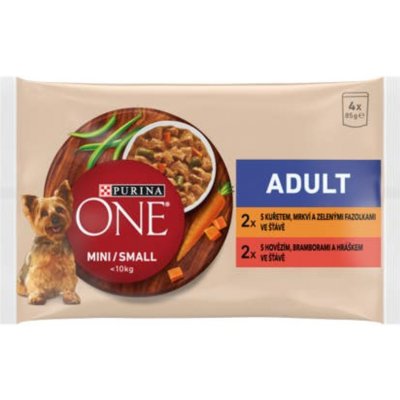 Purina ONE Mini Dog Active kuře a hovězí ve šťávě 4 x 85 g – Zboží Mobilmania