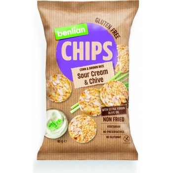 Benlian Rice Chips chipsy z kukuřice a hnědé rýže s příchutí zakysané smetana pažitky 60 g