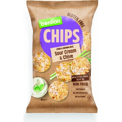 Benlian Rice Chips chipsy z kukuřice a hnědé rýže s příchutí zakysané smetana pažitky 60 g – Hledejceny.cz