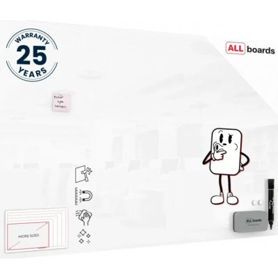 Allboards TSO180x100P4 Skleněná projekční magnetická matná tabule 180 x 100 cm – Sleviste.cz