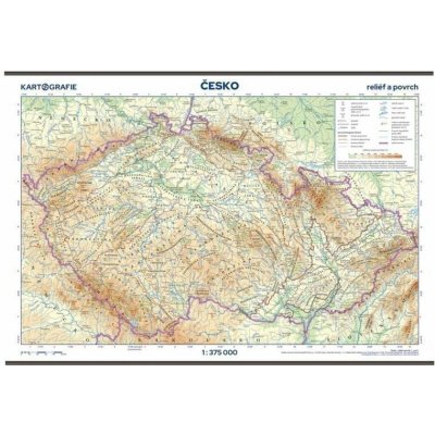 Česko – reliéf a povrch – školní nástěnná mapa 1 : 375 000 – Sleviste.cz