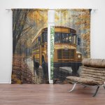 Sablio Závěs Žlutý školní autobus: 2ks 140x250cm – Hledejceny.cz