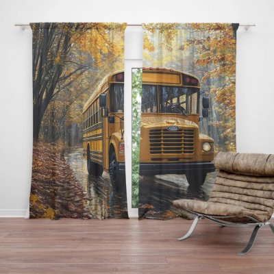 Sablio Závěs Žlutý školní autobus: 2ks 140x250cm – Hledejceny.cz