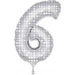 Folat Balónek fóliový číslice 6 stříbrná s puntíky 86 cm