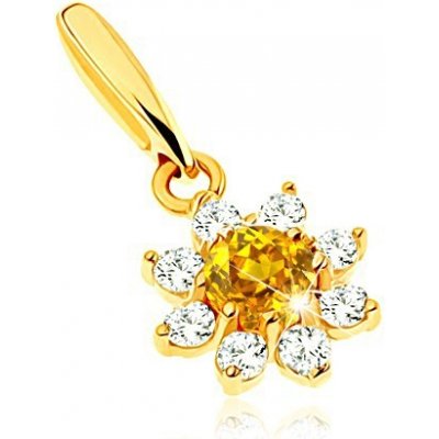 Šperky Eshop Zlatý přívěsek 375 rozkvetlý květ se žlutým citrínem čiré zirkonové okvětní lístky S2GG64.01 – Hledejceny.cz