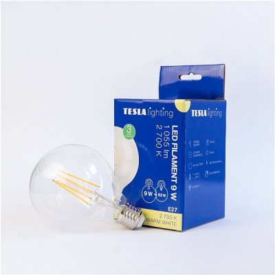 Tesla LED žárovka FILAMENT RETRO GLOBE, E27, 9W, 230V, 1055lm,25 000h, 2700K teplá bílá, 360st,čir GL270927-1 – Zboží Mobilmania