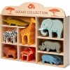 Dřevěná hračka Tender Leaf Toys dřevěná divoká zvířátka na poličce 24 ks Safari set krokodýl slon zebra antilopa žirafa nosorožec hroch lev