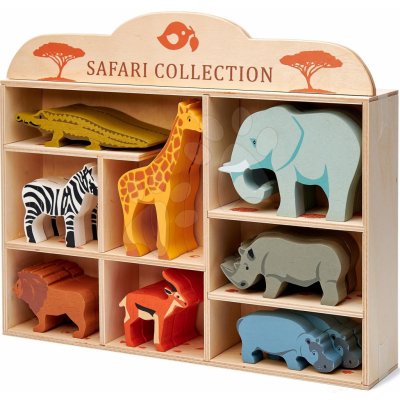 Tender Leaf Toys dřevěná divoká zvířátka na poličce 24 ks Safari set krokodýl slon zebra antilopa žirafa nosorožec hroch lev – Zboží Mobilmania