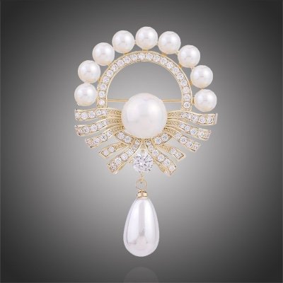 Éternelle Perlová brož se zirkony Cristina B7093-E-065 Zlatá – Zboží Dáma