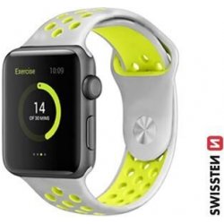 SWISSTEN SILICONE BAND FOR APPLE WATCH - SPORT 38 / 40 / 41 mm SILVER/YELLOW 46000603