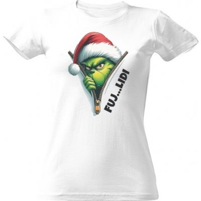 Tričko s potiskem Grinch-Fuj lidi-Vánoční motiv-dámské dámské Bílá – Zboží Dáma