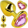 Anální kolík Lolo zlatý anální kolík z nerezové oceli s růžovým diamantem srdíčko průměr 2,7 cm