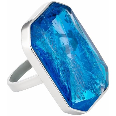 Preciosa ocelový prsten s ručně mačkaným kamenem českého křišťálu Preciosa Ocean Aqua 7446 67