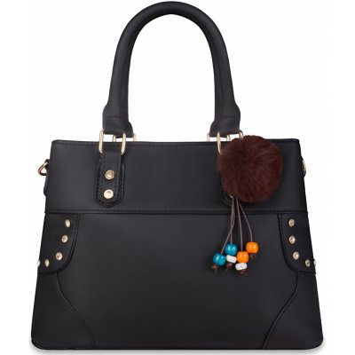 Klasická dvoukomorová kabelka dámská elegantní shopperka velký kufřík do ruky a přes rameno s klíčenkou a zirkony černá – Zboží Mobilmania