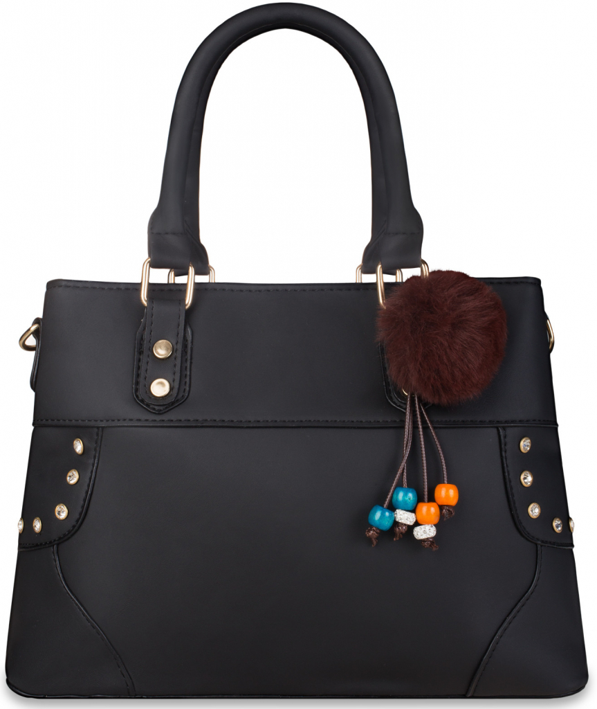 Klasická dvoukomorová kabelka dámská elegantní shopperka velký kufřík do ruky a přes rameno s klíčenkou a zirkony černá