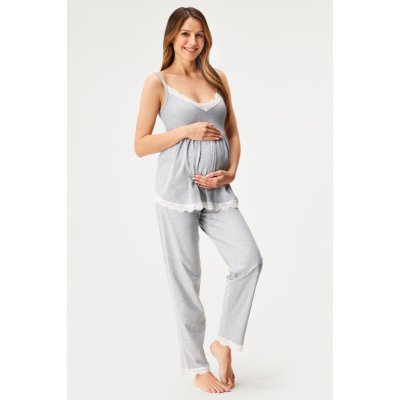 Kinderly těhotenské bavlněné pyžamo Harriet dlouhé šedá – Zboží Dáma