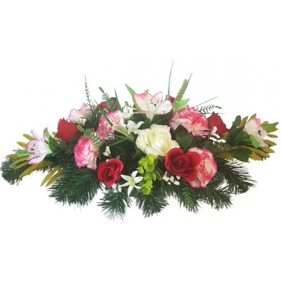 Luxusní smuteční aranžmán betonka exclusive umělé růže, karafiáty & doplňky 60cm x 30cm x 25cm