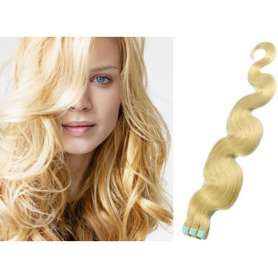 Vlasy pro metodu Pu Extension TapeX Tape Hair Tape in 60cm vlnité nejsvětlejší blond – Zboží Dáma