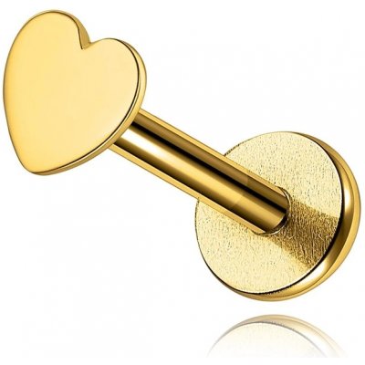 Šperky eshop Labret piercing do rtu a brady ze žlutého zlata ploché lesklé srdce S5GG255.52 – Zboží Dáma
