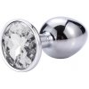 Anální kolík Sunfo kovové anální dildo s kamenem stříbrno-bílé