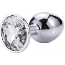Sunfo kovové anální dildo s kamenem stříbrno-bílé