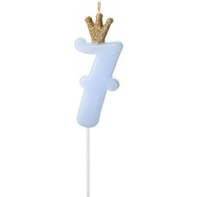 PartyDeco svíčka malá modrá s korunkou číslo 7 – Zboží Mobilmania